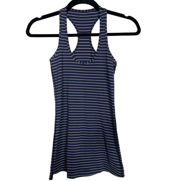 Lululemon Womens 2 Naval Blue Heather Gray Stripe Cool Racerback Tank Top Scoop - Picture 1 of 6